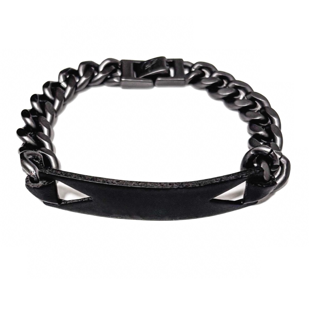 NEW - Sam Edelman Men's Unisex Sleek Black Gunmetal ID Curb Chain Bracelet 8"